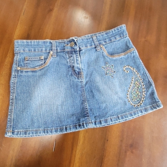 Jeans D micro mini skirt yk2 beaded size L - Picture 1 of 7
